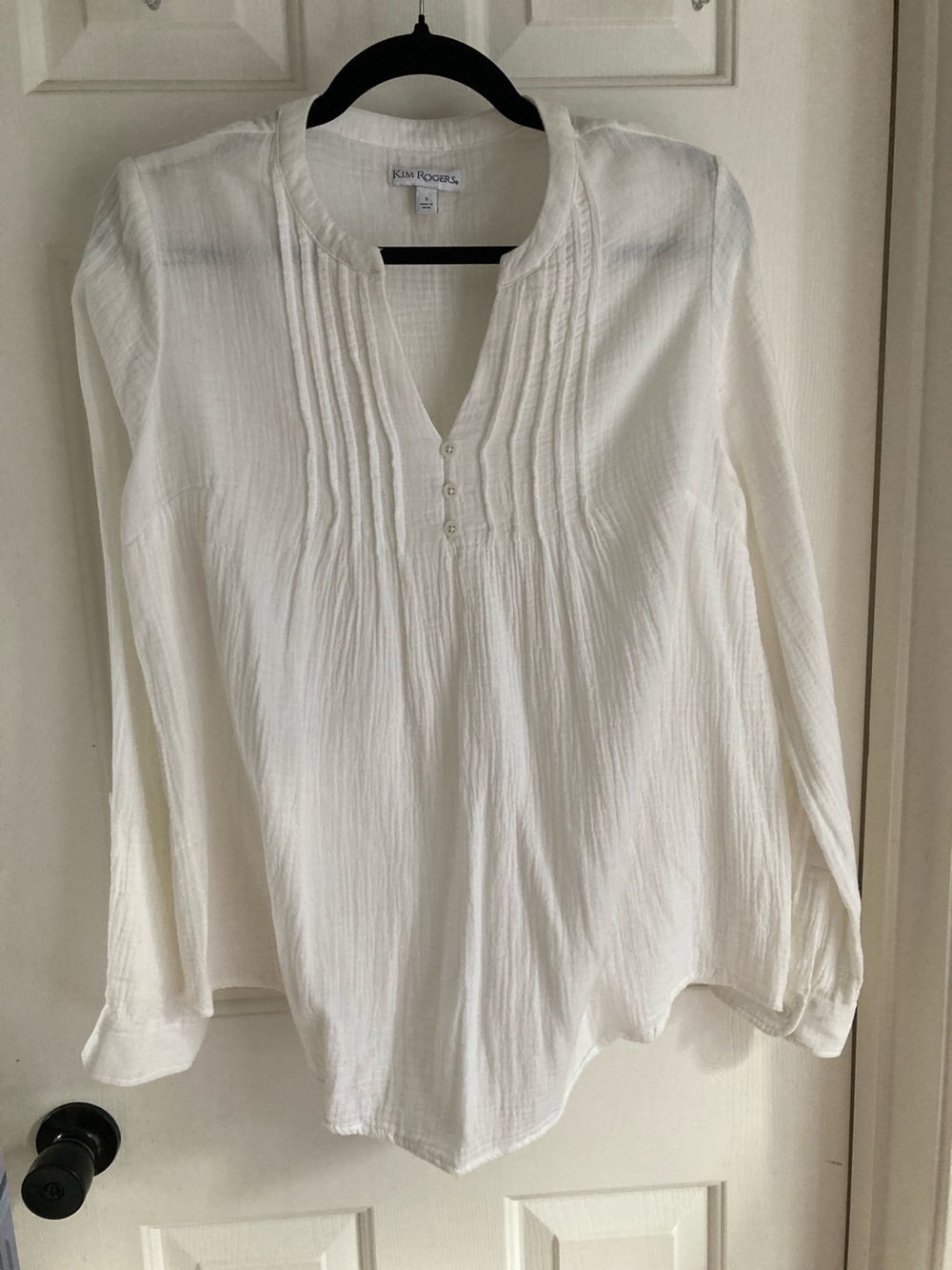 Kim Rogers White Pintuck Split-Neck Tunic
